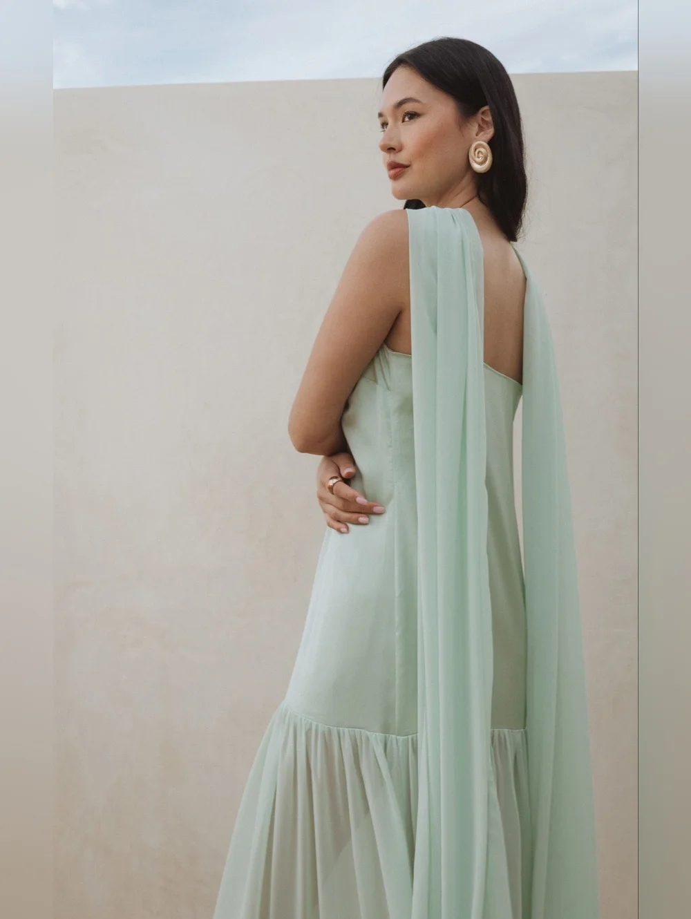 Show Me Your MuMu Dalia Pistachio Luxe Satin Maxi Dress XL Wedding Party Formal - Picture 3 of 10